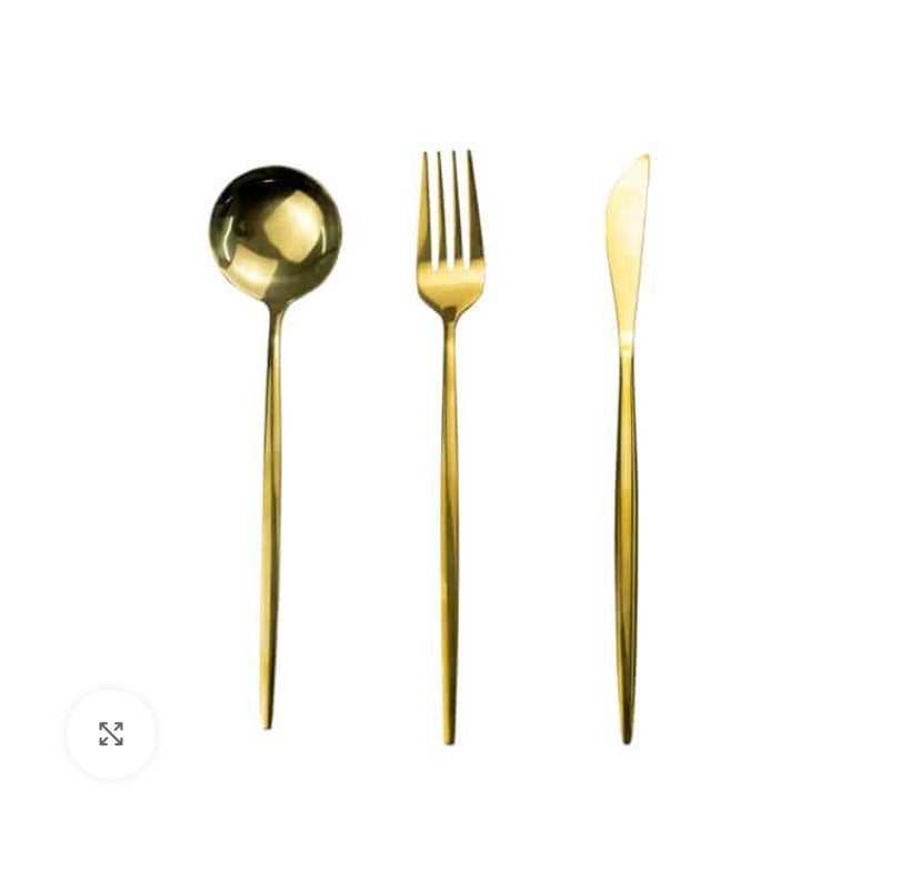 Cutlery Set 24 Piece Modern Sleek Gold with Colour Handles